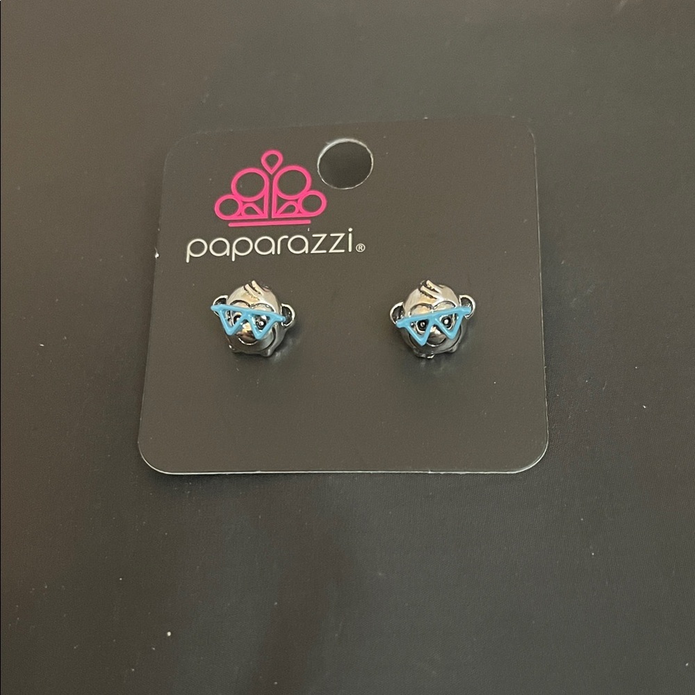 Paparazzi Silver and Blue Monkey Stud Earrings